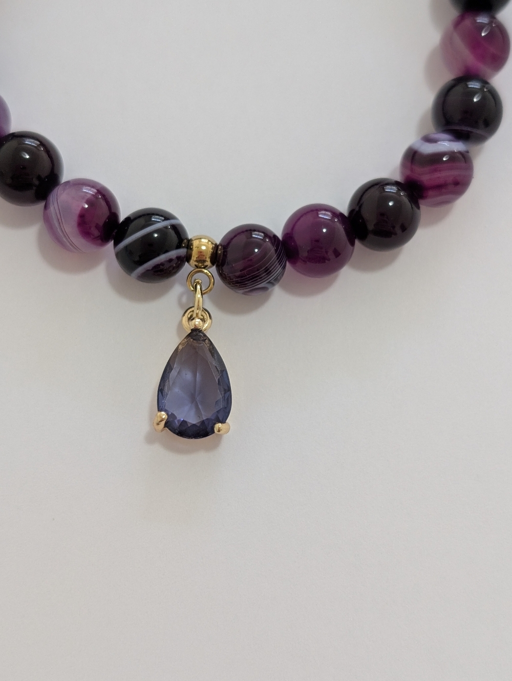 Striped Agate Bracelet With  Charm - Picture 3 of 5